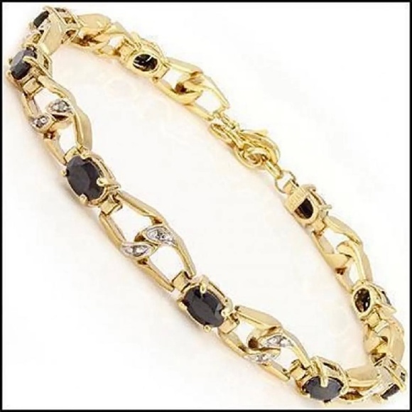 VERMEIL 10 Carat Black Sapphires & Diamonds Designer Bracelet - Picture 2 of 13